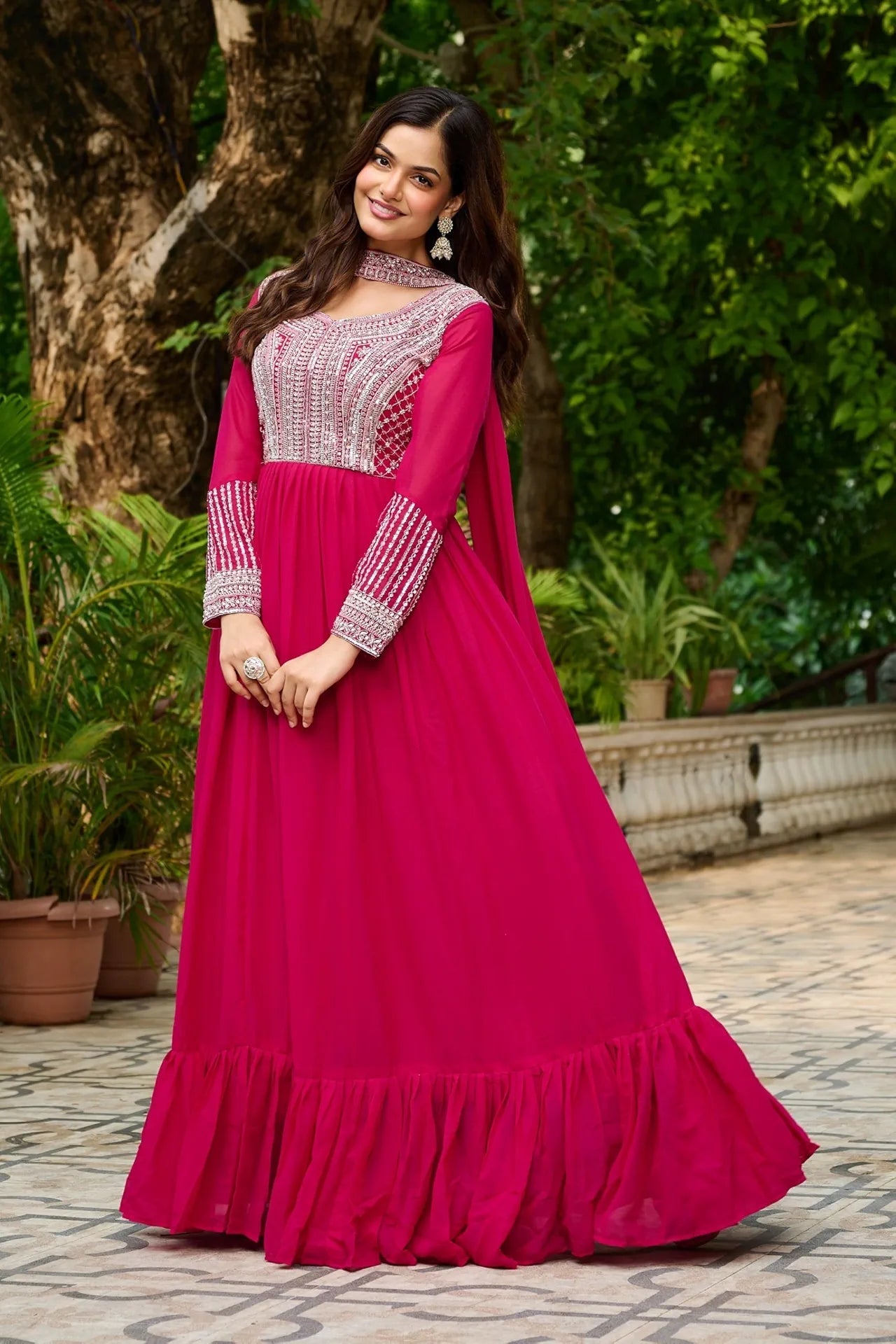 Lavender Embroidered Georgette Gown with Dupatta The Shopsy