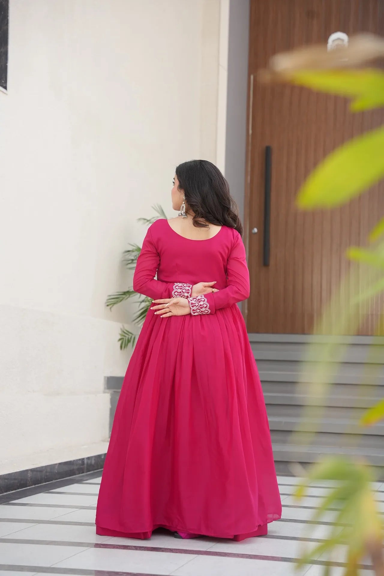 Designer Double Flair Embroidered Gown for Women The Shopsy
