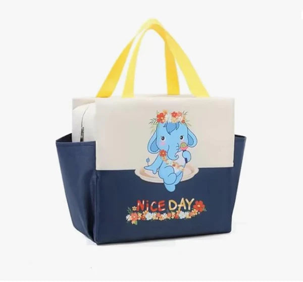 Kids Lunch Tote– Dual Colour, Insulated, Waterproof Food Storage Bag with Adorable Animal Prints