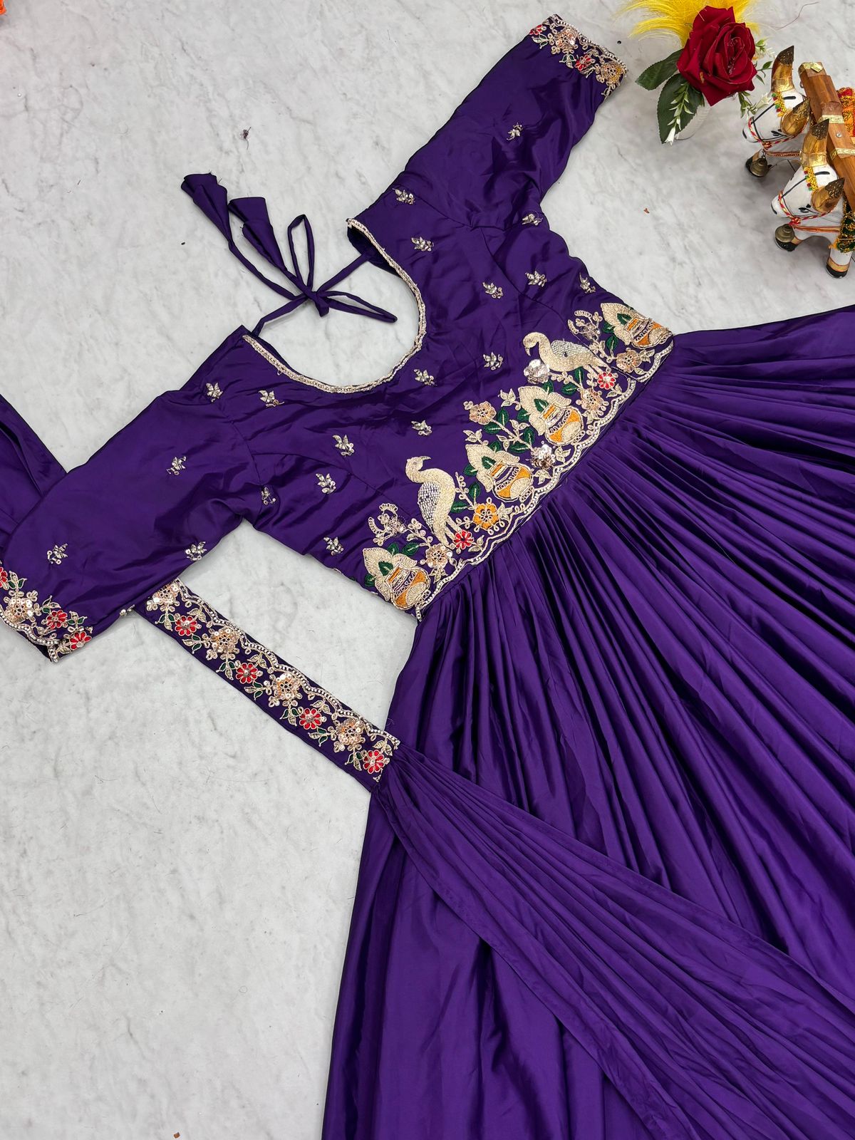 Festival Long Gown with Dupatta – Crepe Silk Embroidered Set