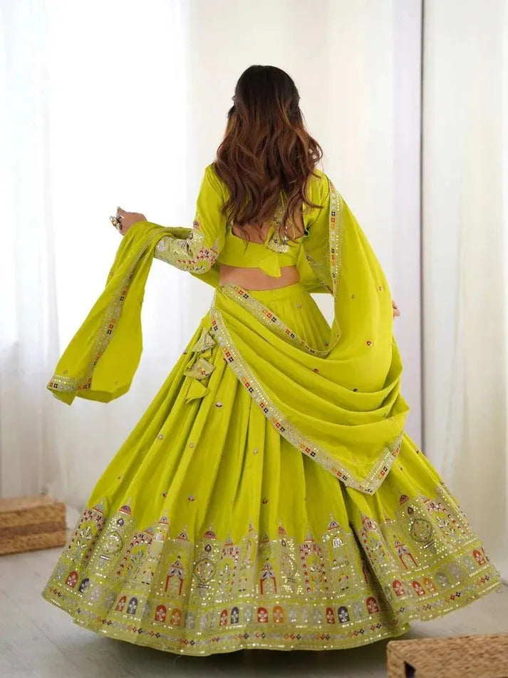 Taj lehenga chinon embroidery sequence work festive wear set