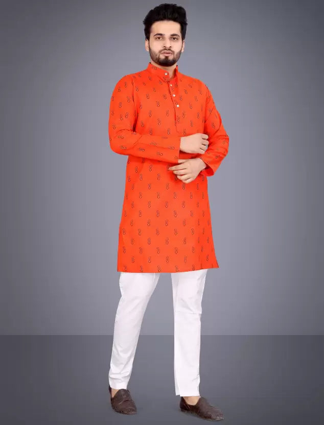 Men Cotton Blend Kurta Pyjama Set