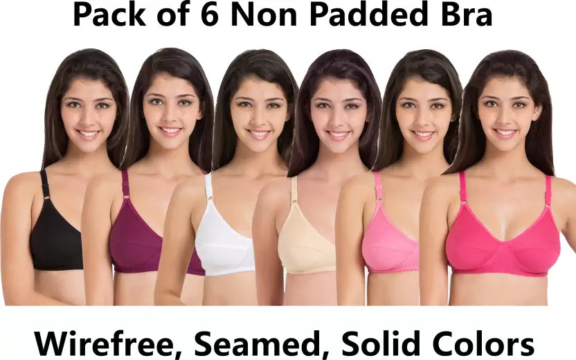 Pack of 6 Women Everyday Non Padded Bra (Black, Maroon, White, Beige, Pink, Pink)
