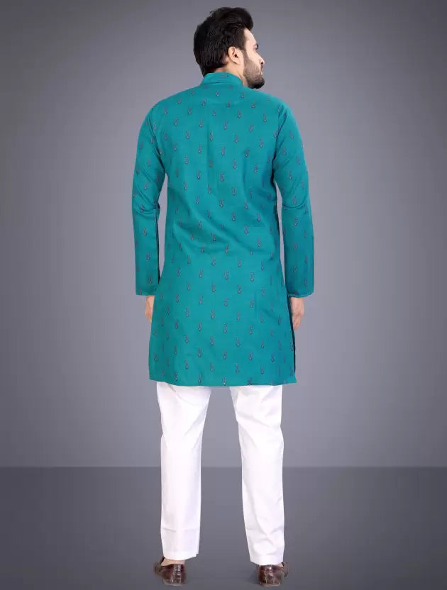 Men Cotton Blend Kurta Pyjama Set