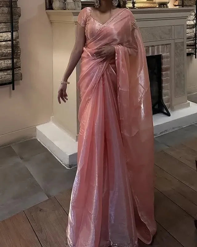 Designer Jimmy Choo Saree with Cut Dana Work and Golden Moti Border The Shopsy
