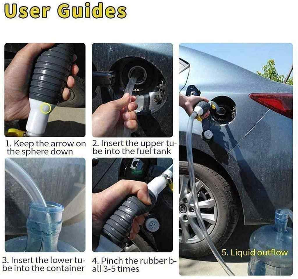 Step-by-step guide on how to use a fuel transfer pump with text instructions.