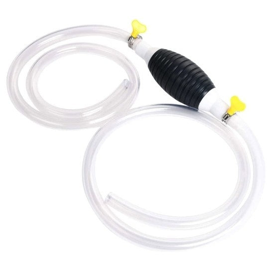 Handheld vacuum pump with clear hoses on a white background