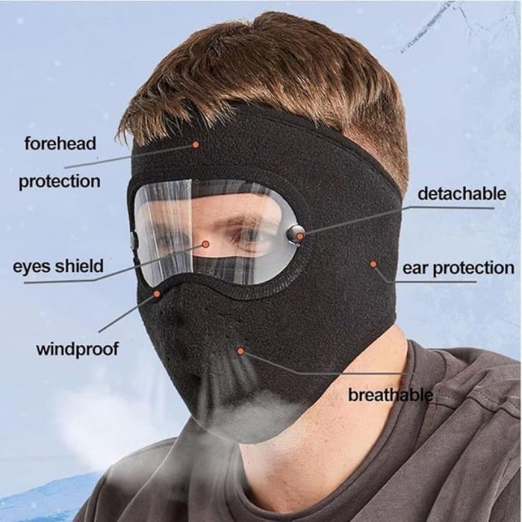Full Face Winter Protection Warm Mask for Men & Women with HD Goggles