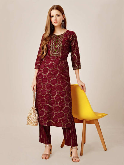 Fully Stiched Rayon Kurti Pant Set