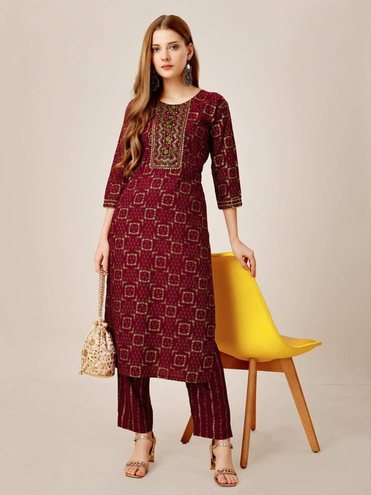 Fully Stiched Rayon Kurti Pant Set