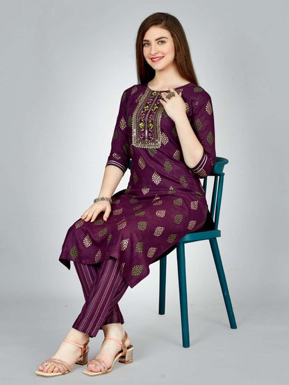 Fully Stiched Rayon Kurti Pant Set