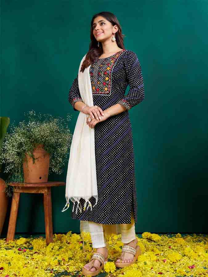 Fully Stiched Rayon Kurti Pant Dupatta Fabric