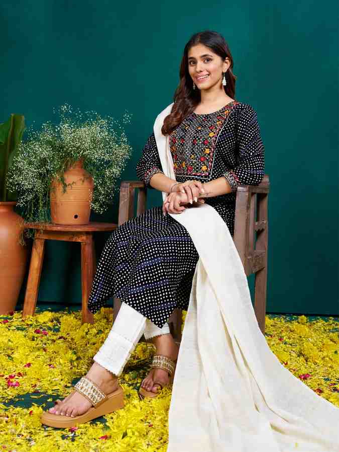Fully Stiched Rayon Kurti Pant Dupatta Fabric