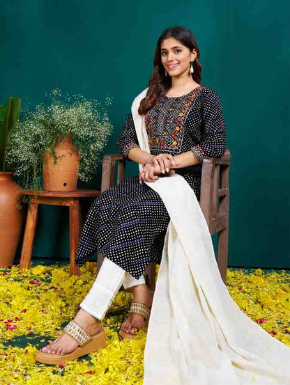Fully Stiched Rayon Kurti Pant Dupatta Fabric