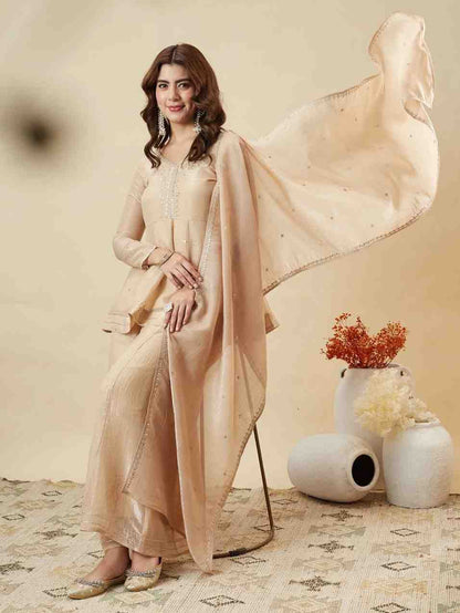 Modern festive sharara set with traditional embroidery patterns