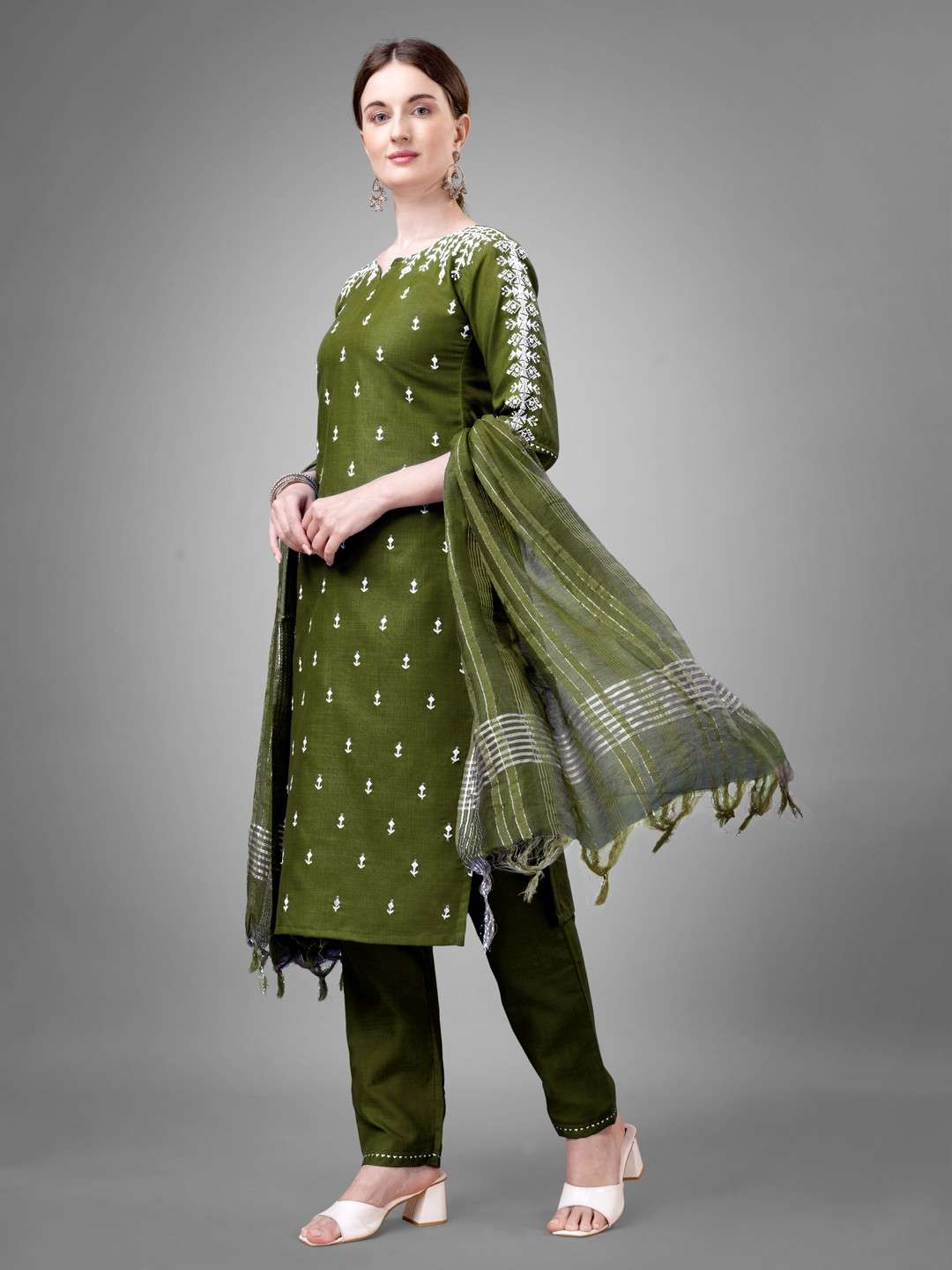 Fully Stiched Cotton Blend Kurti Pant Dupatta