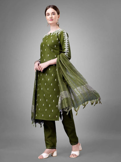 Fully Stiched Cotton Blend Kurti Pant Dupatta
