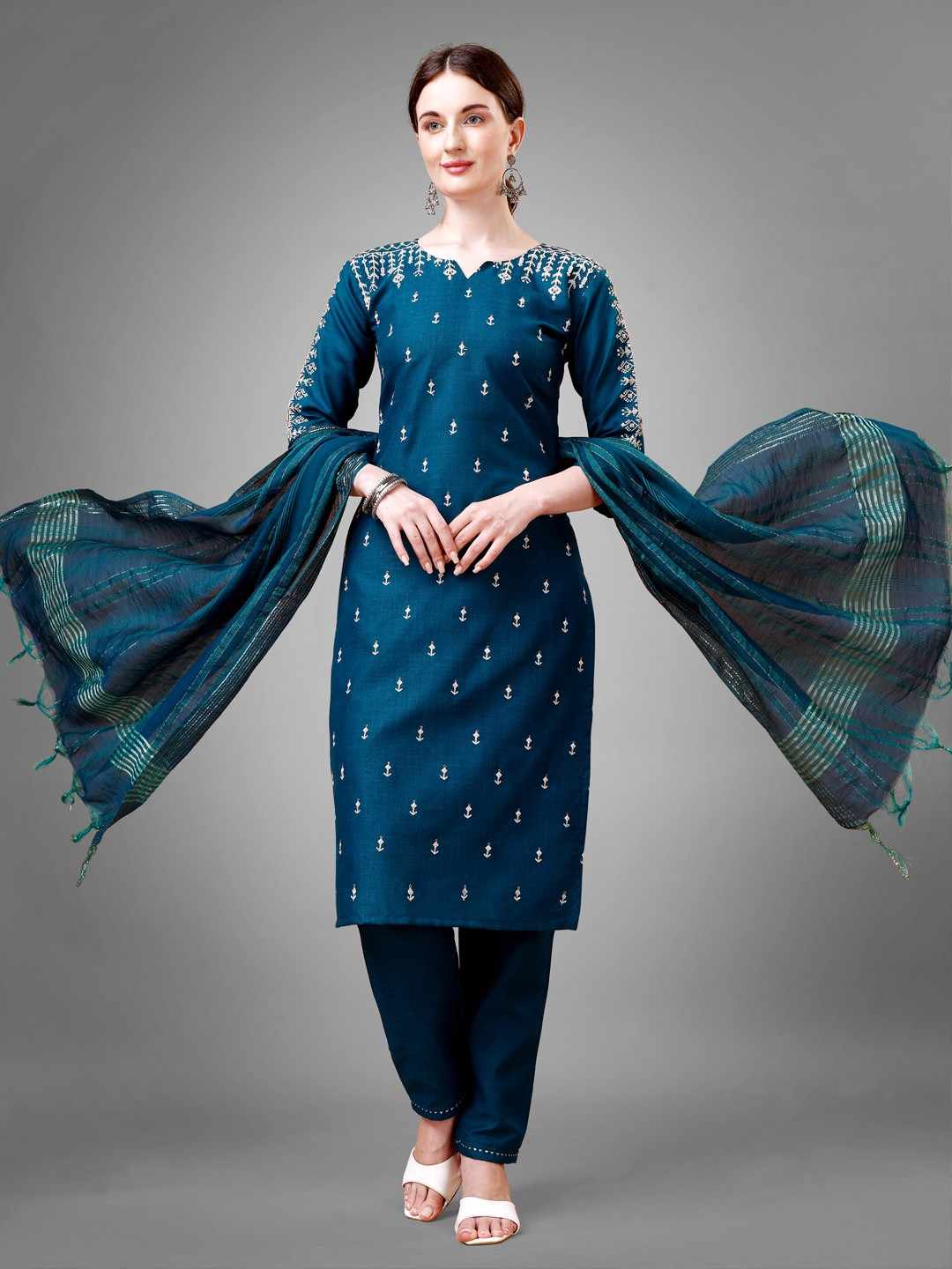 Fully Stiched Cotton Blend Kurti Pant Dupatta