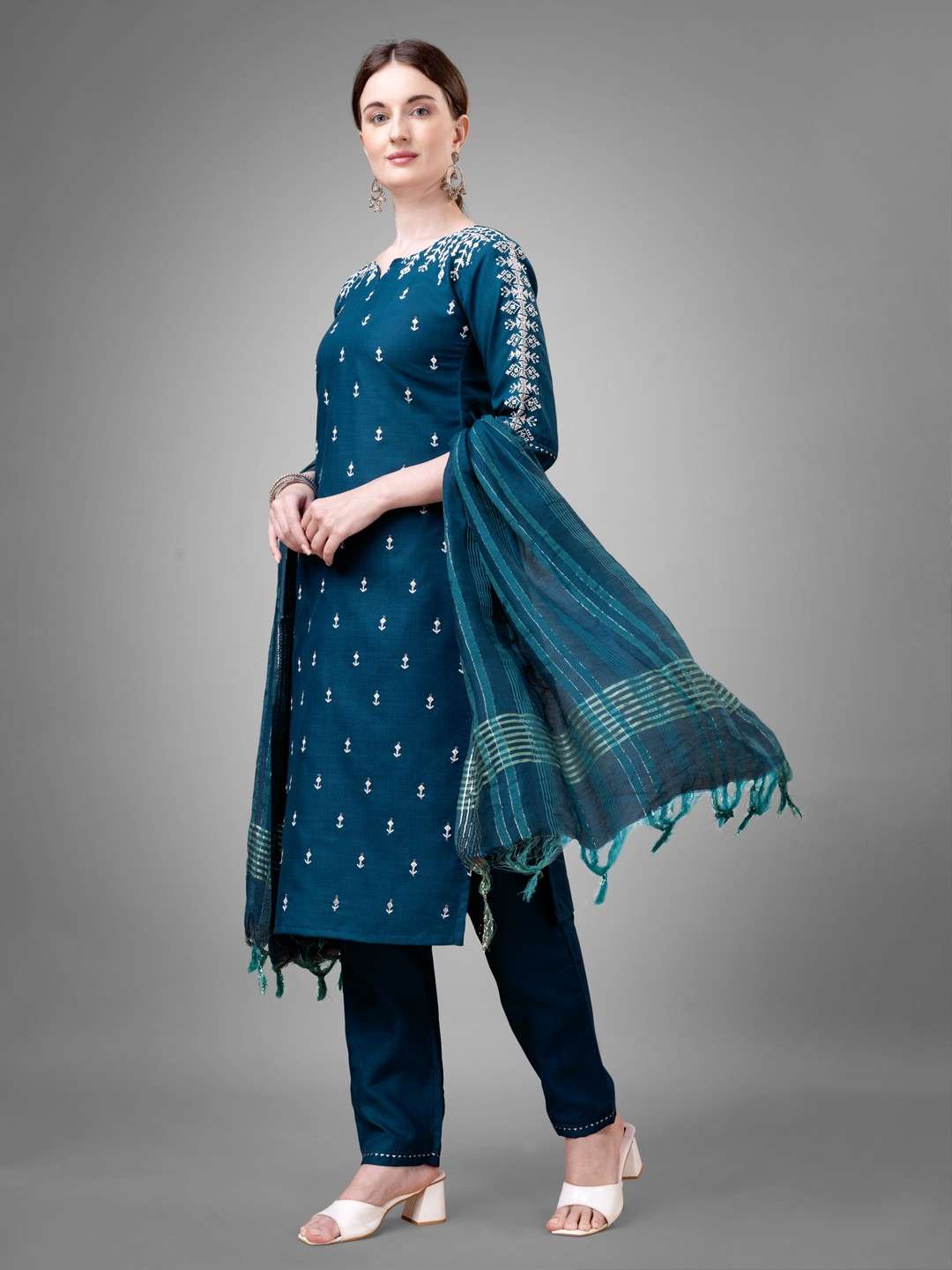 Fully Stiched Cotton Blend Kurti Pant Dupatta