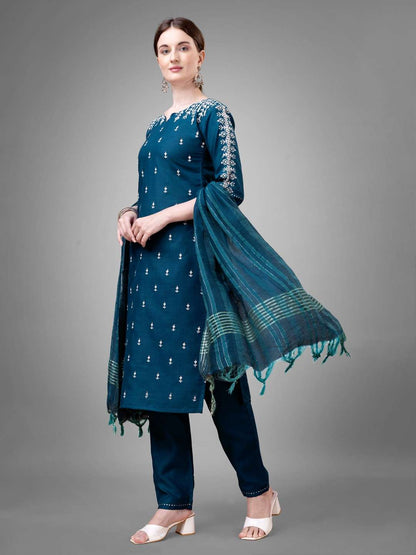 Fully Stiched Cotton Blend Kurti Pant Dupatta