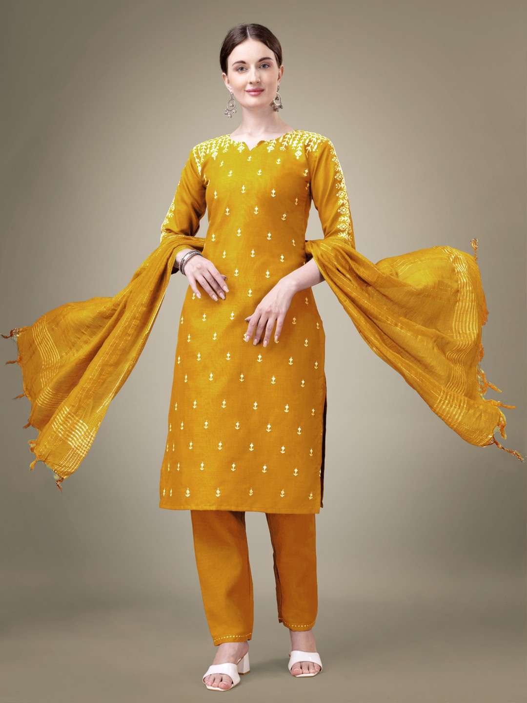 Fully Stiched Cotton Blend Kurti Pant Dupatta