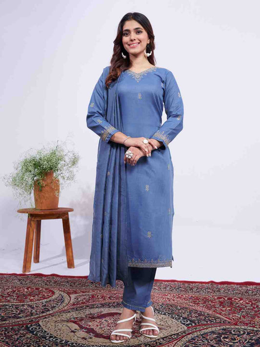 Fully Stiched Rayon Embroidered Kurti Pant Dupatta