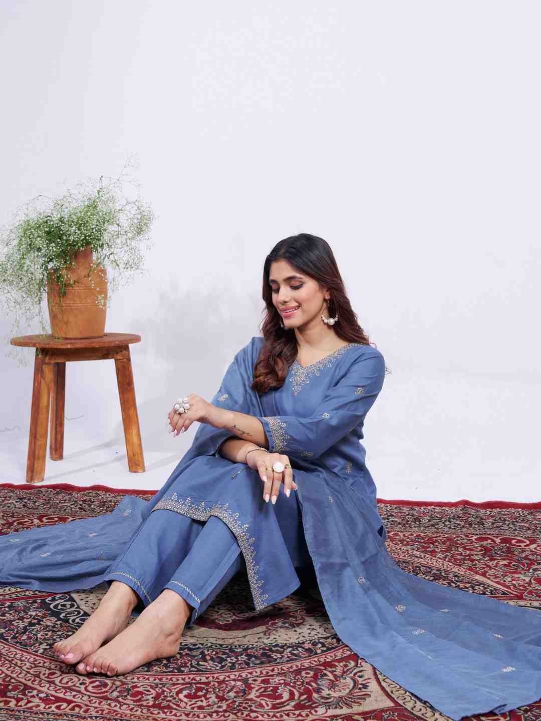 Fully Stiched Rayon Embroidered Kurti Pant Dupatta