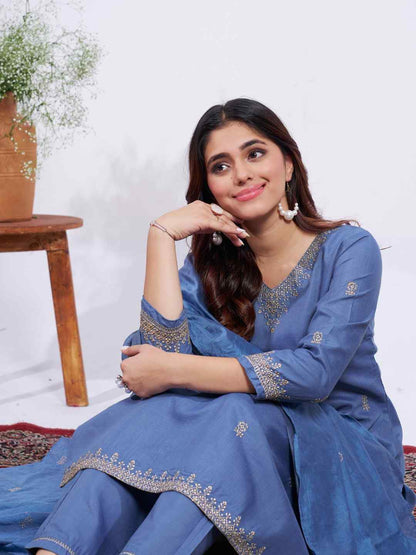 Fully Stiched Rayon Embroidered Kurti Pant Dupatta