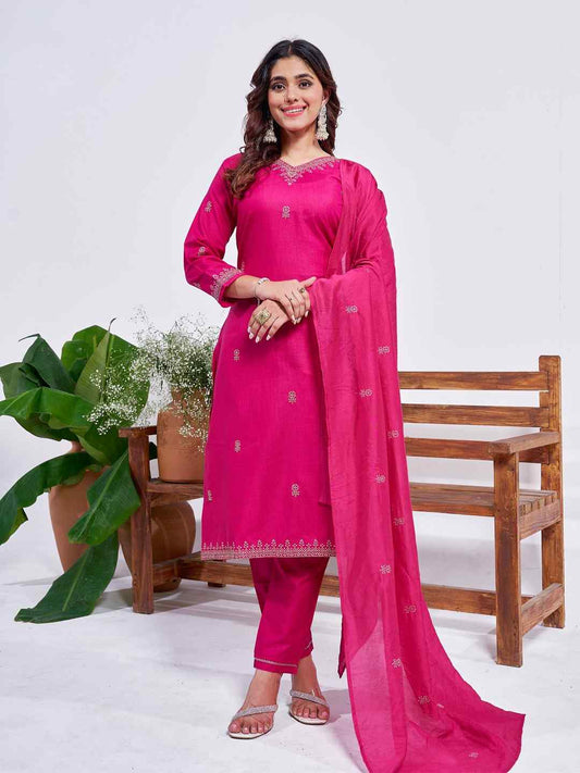 Fully Stiched Rayon Embroidered Kurti Pant Dupatta