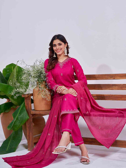 Fully Stiched Rayon Embroidered Kurti Pant Dupatta