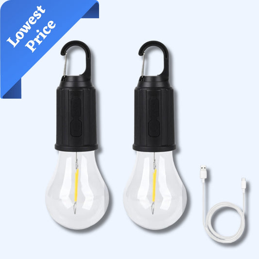 USB Rechargeable LED Bulb with Carabiner Hook 3 Light Modes USB Type C Charging (Pack of 2)