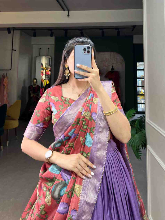 Tussar Silk Floral Lehenga Choli with Dupatta – Jacquard Border Set