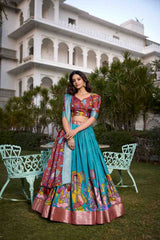 Tussar Silk Floral Lehenga Choli with Dupatta – Jacquard Border Set
