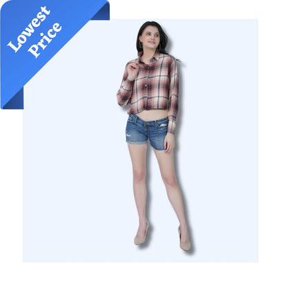 Women Crop Shirt Spread Collar