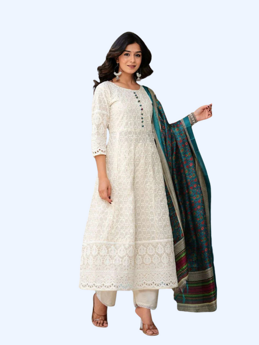 Pure Chikankari Anarkali kurti