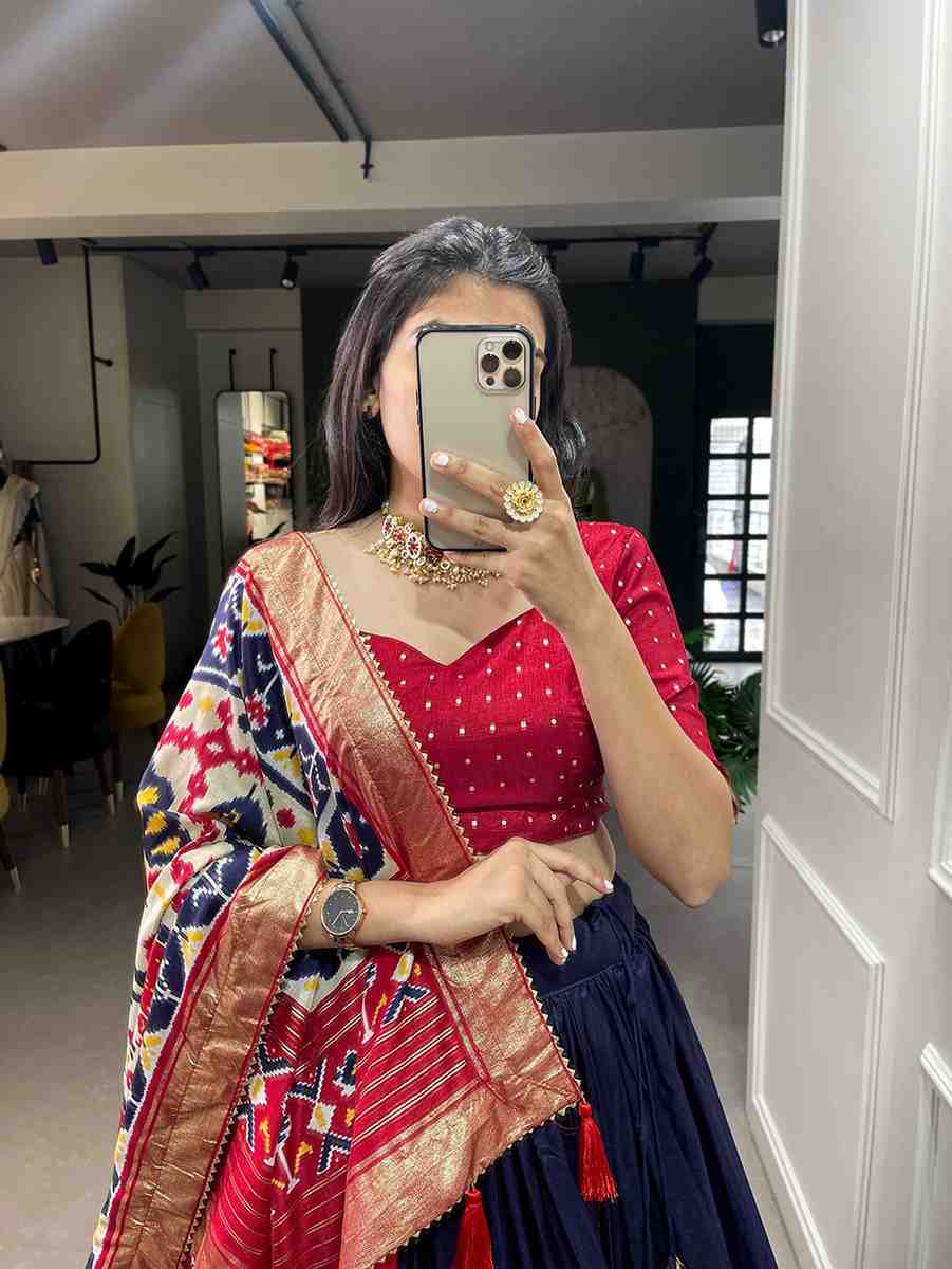 Tussar silk lehenga with floral print and foil work festive wear