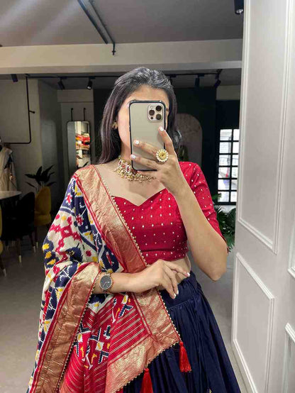 Tussar silk lehenga with floral print and foil work festive wear