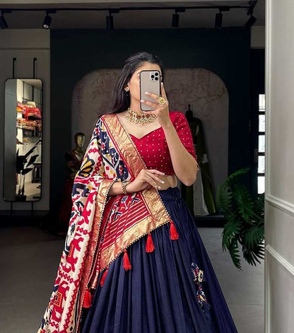Tussar silk lehenga with floral print and foil work festive wear