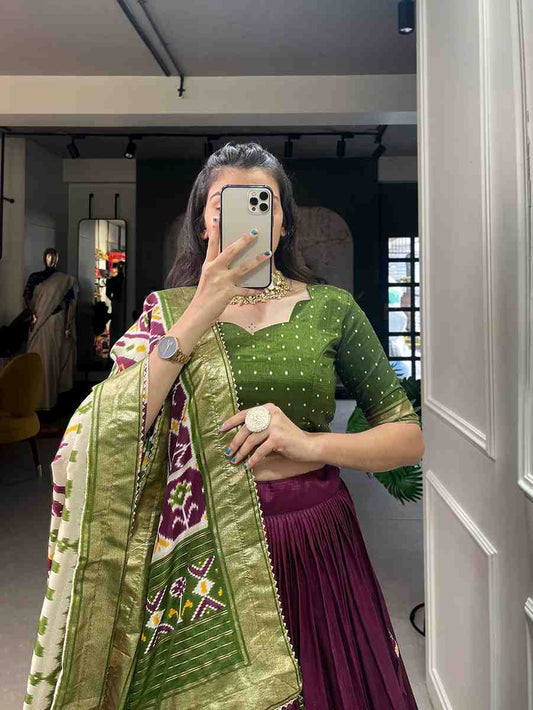 Tussar Silk Floral Lehenga Choli with Dupatta – Stitched Set