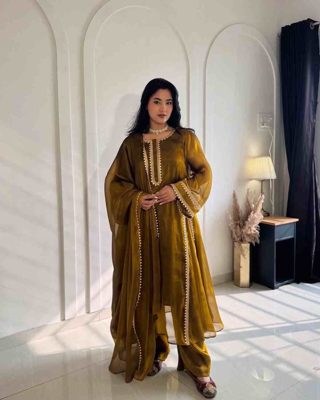 Women’s Burberry silk Anarkali gown set with dupatta