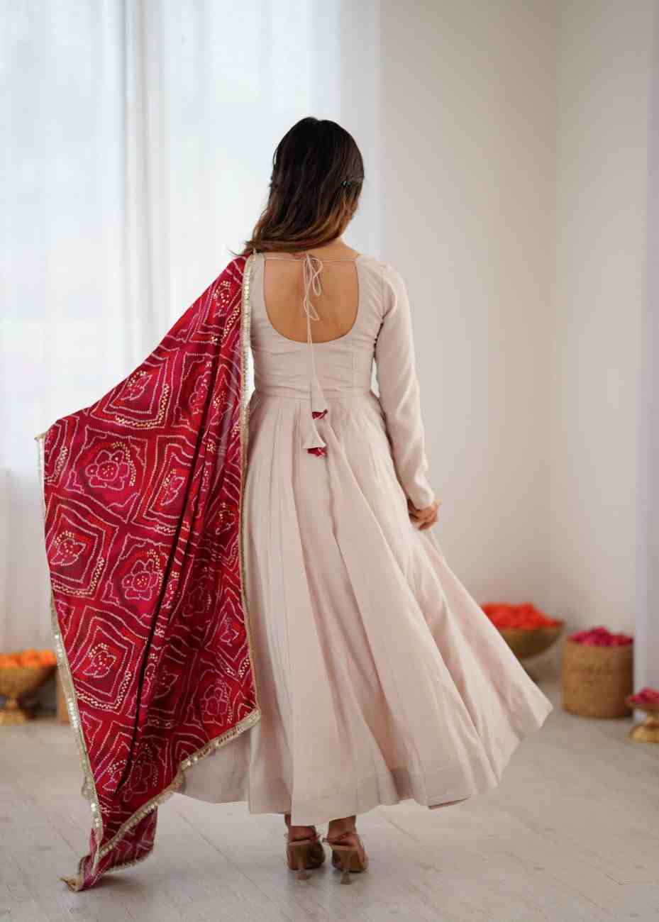 Party wear Anarkali gown with full-length silk sleeves