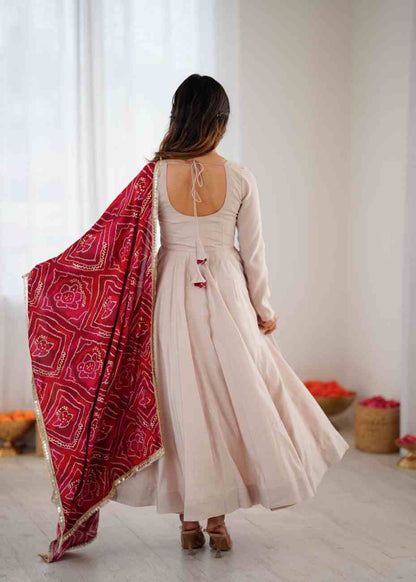 Party wear Anarkali gown with full-length silk sleeves