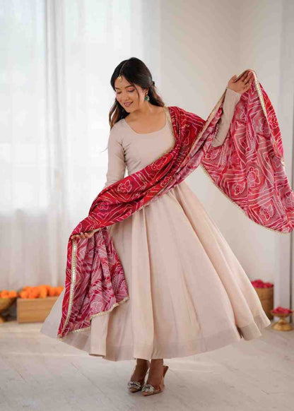 Designer Roman Cotton Anarkali gown with 9MM sequence work