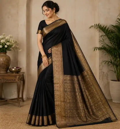 Maslin Organza Black Saree
