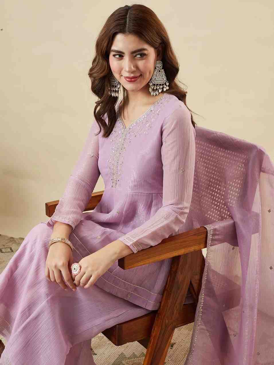 Crunchy silk sharara set with embroidery work