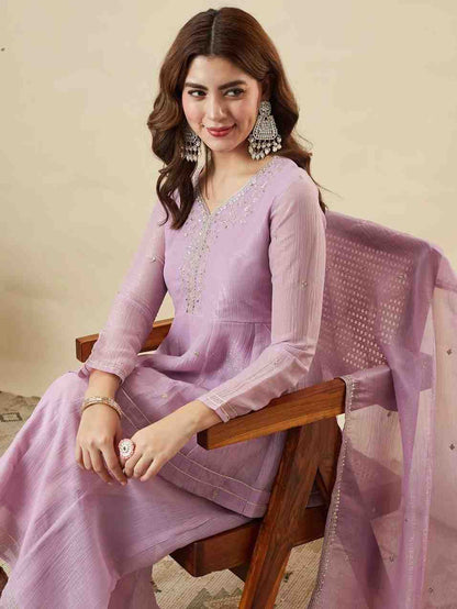 Crunchy silk sharara set with embroidery work