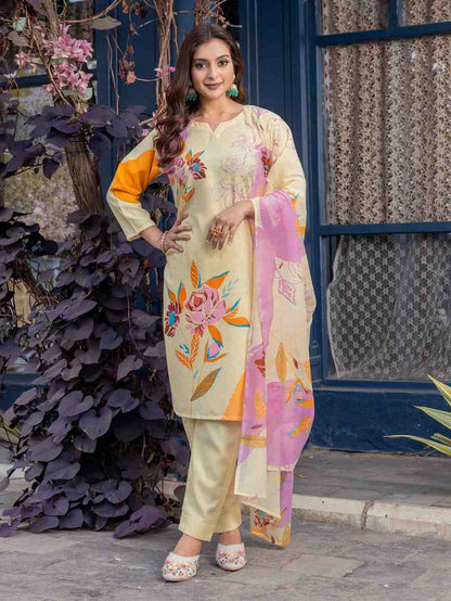Fully Stiched Cotton Blend Kurti Pant Dupatta