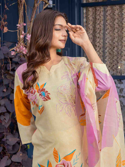 Fully Stiched Cotton Blend Kurti Pant Dupatta