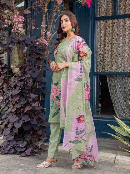 Fully Stiched Cotton Blend Kurti Pant Dupatta