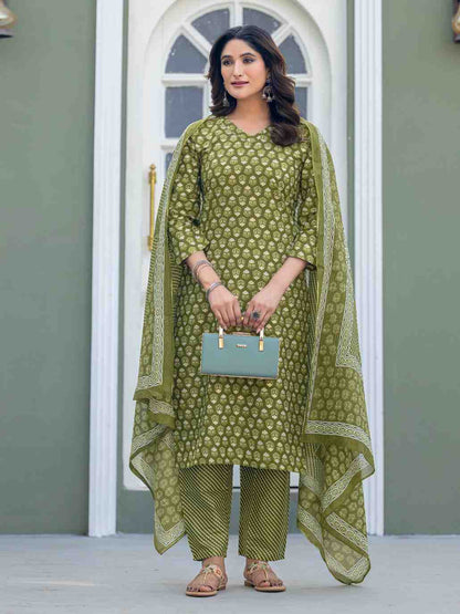Fully Stiched Cotton  Kurti Pant Dupatta